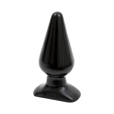 Smooth black large classic butt plug with tapered shape and flared base for secure, comfortable use.