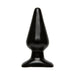 Large black classic tapered butt plug with flared base made from smooth body-safe PVC material.
