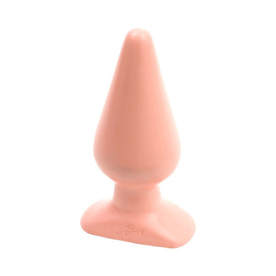 Large classic tapered butt plug in soft peach color with flared base for secure and comfortable use.