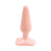 Medium-sized smooth tapered butt plug in soft pink with a flared base for secure and comfortable use.