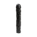 Black realistic textured adult toy with a firm, veined shaft and rounded tip.