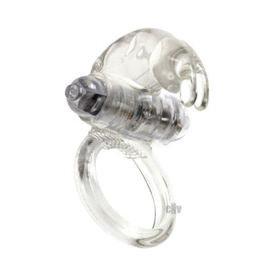 Clear classic rabbit-shaped vibrating cock ring with textured nubs and removable bullet for enhanced pleasure.