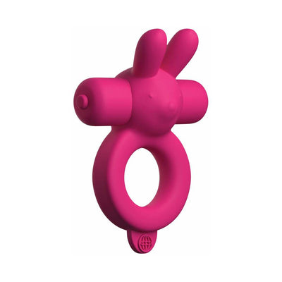 Pink silicone vibrating couples ring with bunny ears and dual motors for targeted stimulation.