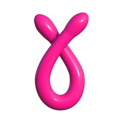 Flexible double-ended pink dildo with smooth rounded tips designed for versatile pleasure.