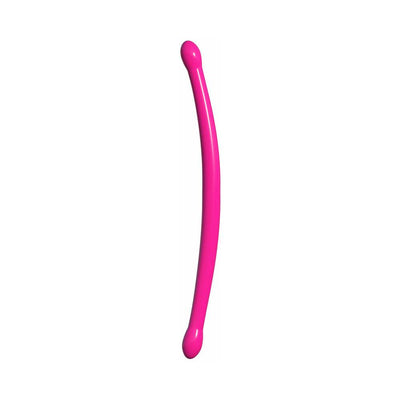 Flexible pink double-ended dildo with rounded tips, designed for versatile and comfortable use.