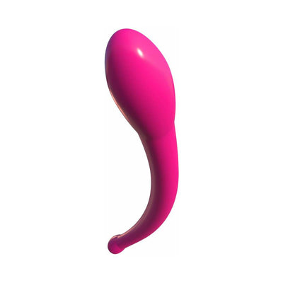 Flexible pink double-ended dildo with smooth curved design for comfortable dual stimulation.
