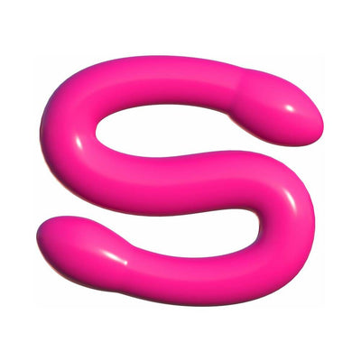 Flexible double-ended dildo in bright pink with smooth rounded tips for versatile pleasure.