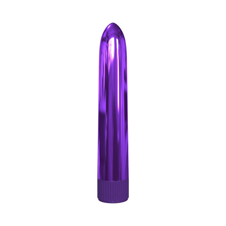 Slimline 7-inch metallic purple vibrator with smooth, glossy finish and twist-dial base for adjustable vibration.