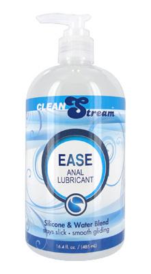 Bottle of Cleanstream Ease Hybrid Anal Lubricant with silicone and water blend, 16.4 oz pump dispenser.