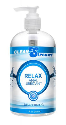 CleanStream Relax Desensitizing Anal Lubricant 17 oz bottle with pump dispenser and blue label design