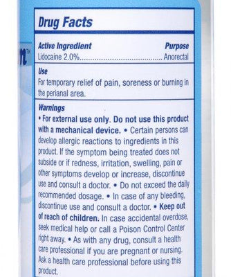 Close-up of CleanStream Relax Desensitizing Anal Glide label showing drug facts, usage, and warnings.