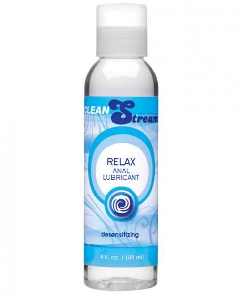 CleanStream Relax Desensitizing Anal Lubricant 4 oz bottle with blue and white label and white cap.