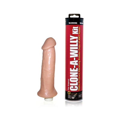 Clone-A-Willy Kit Vibrating with realistic silicone replica and red packaging tube for custom mold creation.