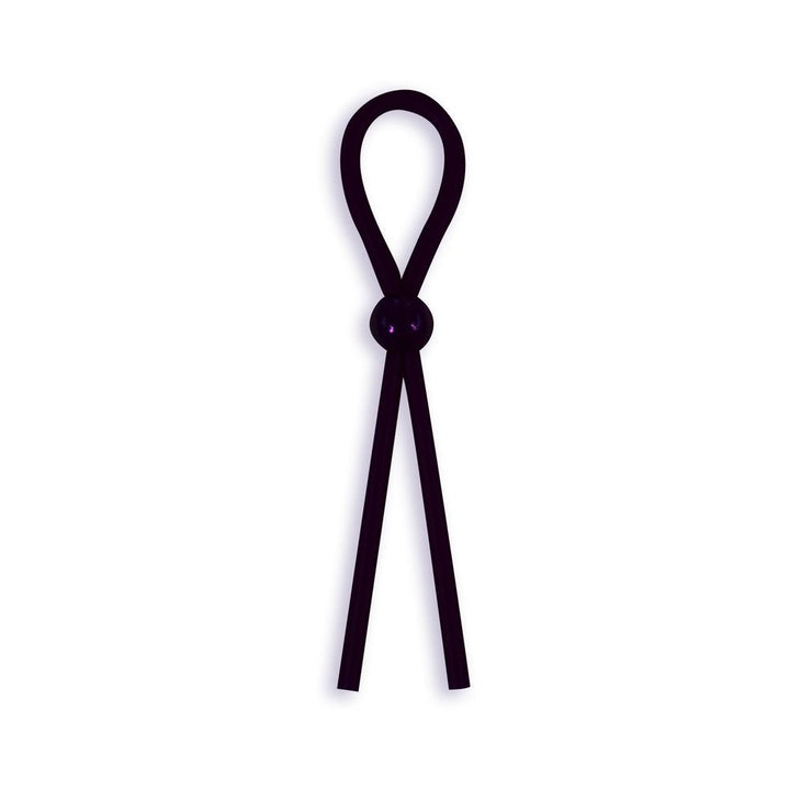 Black silicone adjustable lasso-style cock tie with a sliding bead for a secure fit.