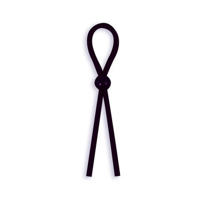 Black silicone adjustable lasso-style cock tie with a sliding bead for a secure fit.
