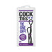 Packaging of black silicone adjustable cock ties with purple sliders by Doc Johnson