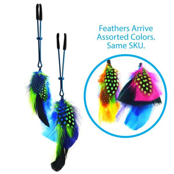 Colored Feather Blue Tweezer End Nipple Clamps | SexToy.com