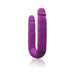 Dual-ended purple double penetration toy with textured surface and realistic design.