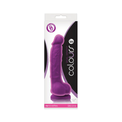 Purple realistic dual density dildo with suction base in branded packaging by NS Novelties.
