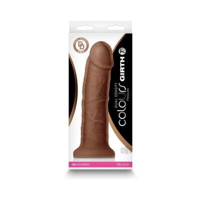 Brown 7-inch dual density silicone dildo with suction base in retail packaging.