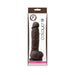 5-inch realistic molded silicone dildo in dark brown with firm texture, packaged in clear display box.