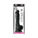Black realistic silicone dildo with suction cup base in Colours Pleasures packaging.