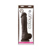 Dark brown realistic silicone dildo with suction cup base in clear packaging labeled Colours Pleasures by NS Novelties.