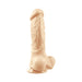 Realistic extra girthy white silicone dildo with suction cup base, standing upright on a white background.