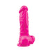 Bright pink realistic silicone dildo with suction cup base, extra girthy design for enhanced experience.