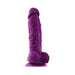 Purple 5-inch realistic silicone dildo with suction cup base, detailed texture and soft finish.