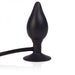 Black silicone inflatable butt plug with suction cup base and attached air pump bulb.