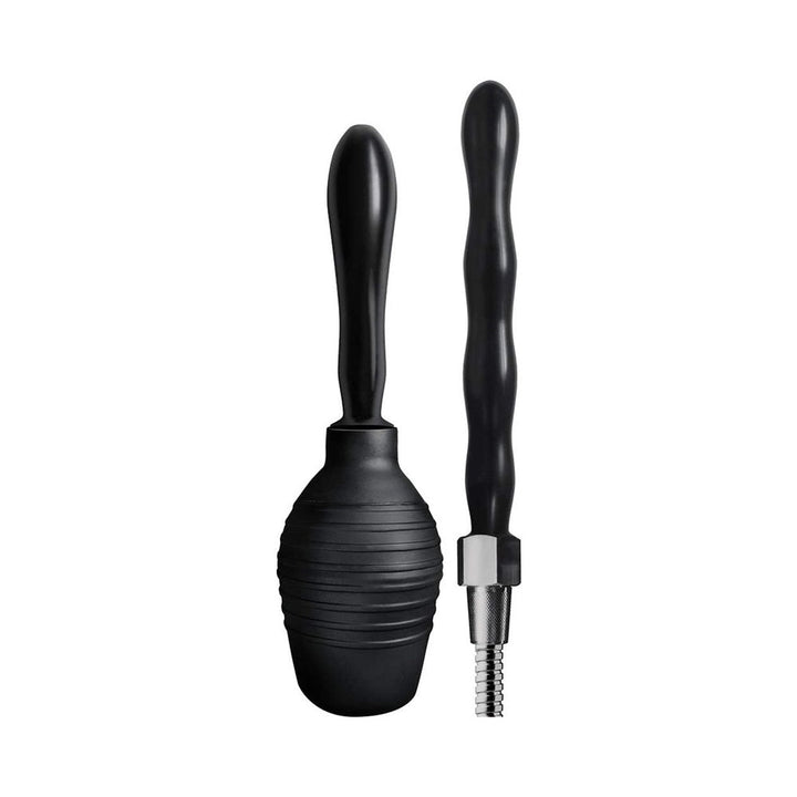 Black Commander Cleaning Kit with flexible hose and two detachable nozzles, designed for versatile personal hygiene use.