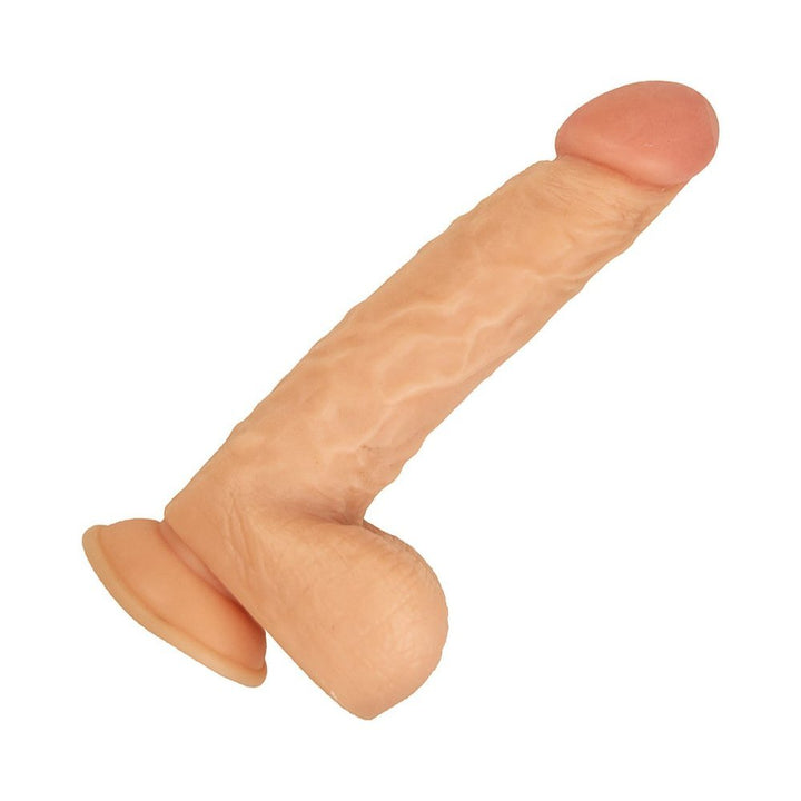 Realistic 8-inch bendable dildo with suction base and lifelike texture in natural skin tone.