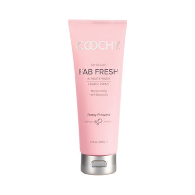 COOCHY Fab Fresh Feminine Wash in a pink 7.2 oz tube with silver cap, moisturizing and pH balanced formula.