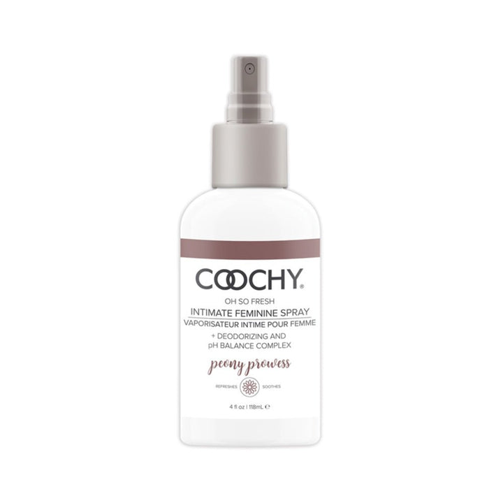 COOCHY Intimate Feminine Spray 4 oz bottle in Peony Prowess scent with deodorizing and pH balance formula