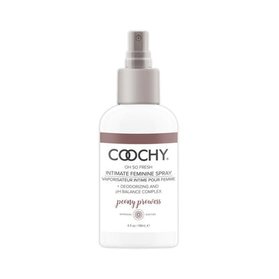 COOCHY Intimate Feminine Spray 4 oz bottle in Peony Prowess scent with deodorizing and pH balance formula