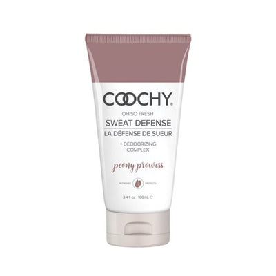 COOCHY Sweat Defense Protection Lotion 3.4 oz tube in Peony Prowess scent with deodorizing complex packaging