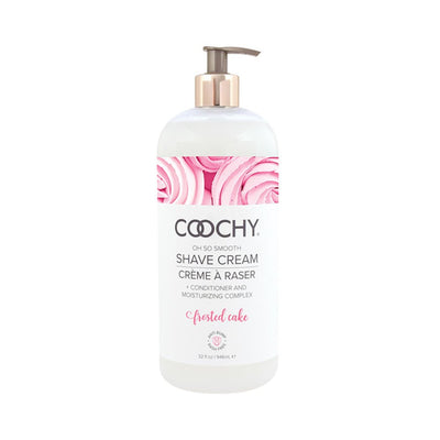 COOCHY Frosted Cake shave cream in a 32 oz pump bottle with pink frosting design on label