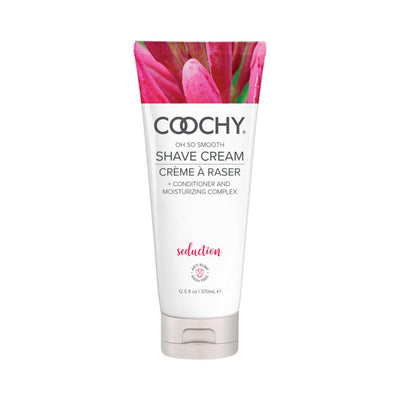 COOCHY Seduction Shave Cream tube with honeysuckle floral design, moisturizing and anti-bump formula, 12.5 oz.