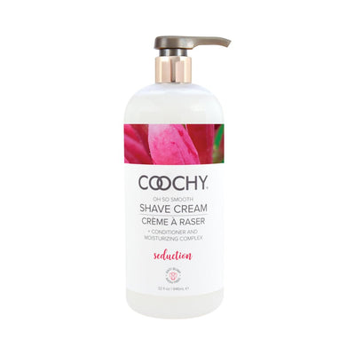 COOCHY Seduction Shave Cream 32 oz bottle with honeysuckle floral design and pump dispenser