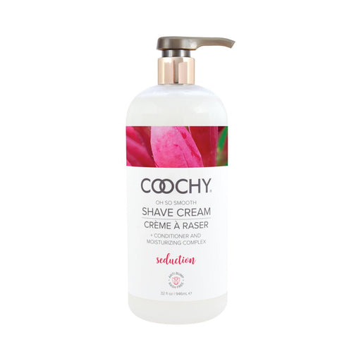 COOCHY Seduction Shave Cream 32 oz bottle with honeysuckle floral design and pump dispenser