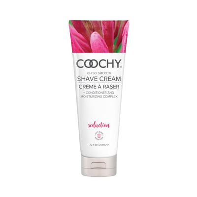 COOCHY Seduction Shave Cream 7.2 oz tube with honeysuckle floral design and moisturizing formula text