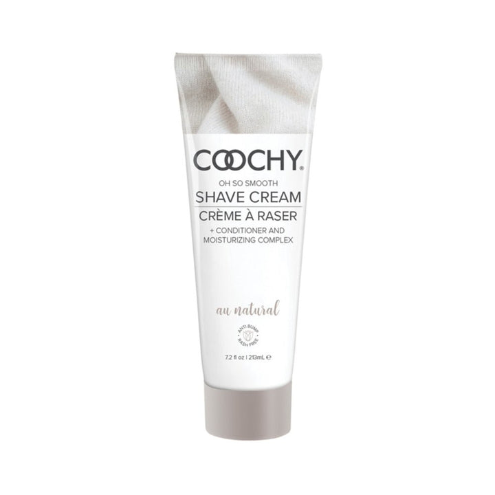 Coochy Au Natural shave cream tube with conditioner and moisturizing complex, 7.2 oz packaging on white background
