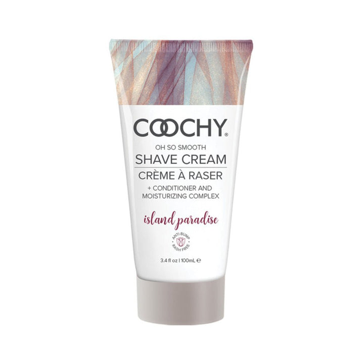 Coochy Island Paradise shave cream tube with moisturizing conditioner complex and anti-bump formula, 3.4 oz.