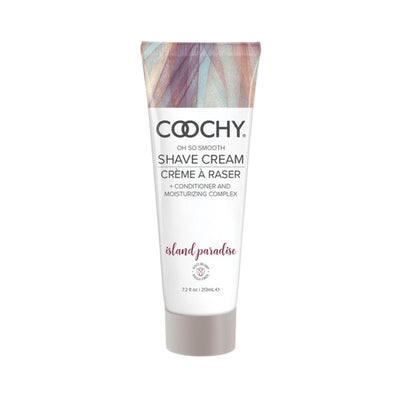 Tube of Coochy Island Paradise shave cream with moisturizing and conditioning formula, 7.2 oz size.