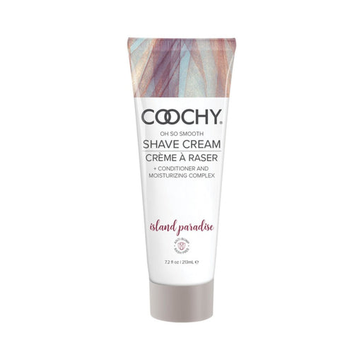 Tube of Coochy Island Paradise shave cream with moisturizing and conditioning formula, 7.2 oz size.
