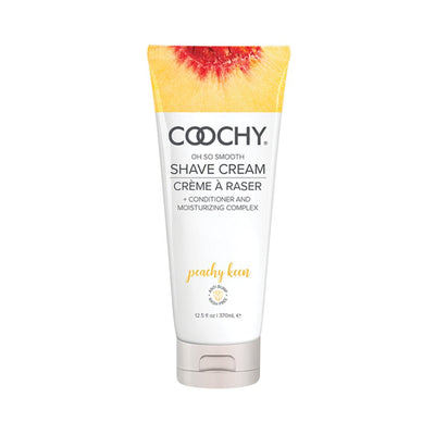 COOCHY Peachy Keen shave cream tube with moisturizing complex and peach design, 12.5 oz size