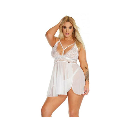 Coquette Pleasure Collection Babydoll And Thong White Queen Size - SexToy.com