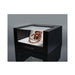 White vegan leather choker with large rose gold metal ring displayed in black Coquette branded box with clear top.