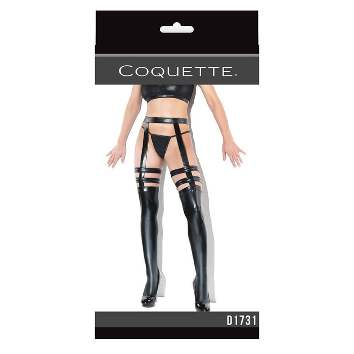 Coquette Thigh-high Wetlook Stockings With Garters Black Osq - SexToy.com